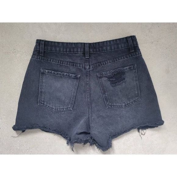 Black Denim Shorts Distressed High Waist womens size 30 Junior Size 11 NOBO - Picture 3 of 5